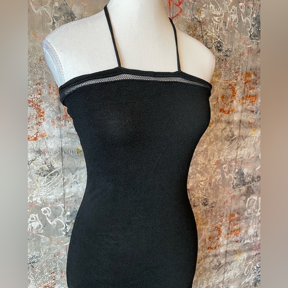 BCBGMaxAzria Dresses & Skirts - BCBGMAXAZRIA Tight Fitting Black Dress with Mesh Striping. Size Small